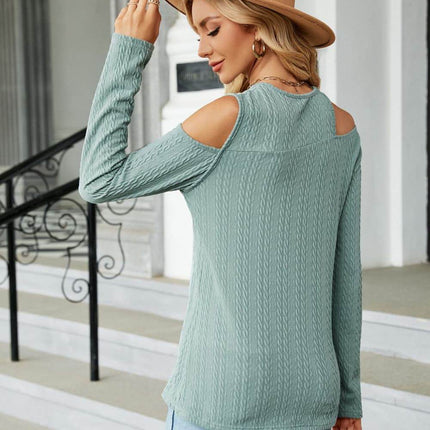 Dropped Shoulder Long Sleeve Blouse - MimiStylez
