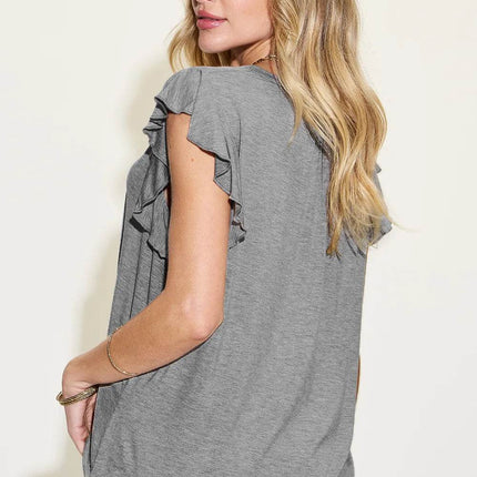 Basic Bae Full Size Bamboo Notched Ruffled Short Sleeve T-Shirt - MimiStylez