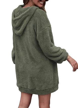 Half Zip Dropped Shoulder Oversized Hoodie - MimiStylez