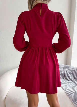 Cutout Turtleneck A-Line Mini Dress - MimiStylez