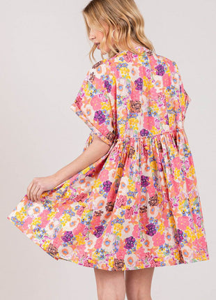 SAGE + FIG Floral Short Sleeve Babydoll Dress with Pockets - MimiStylez