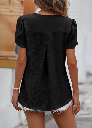 Ruche V-Neck Petal Sleeve Top - MimiStylez