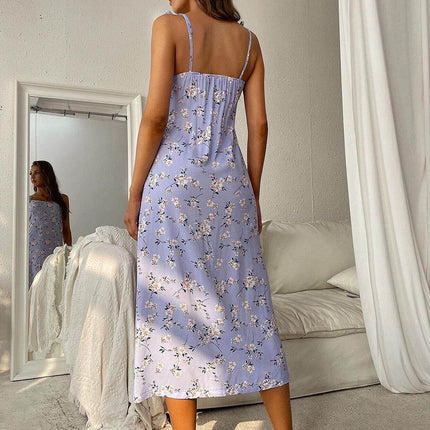 Printed Tie Shoulder Midi Night Dress - MimiStylez
