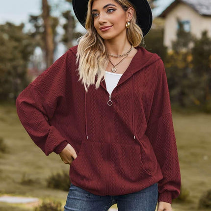 Cable-Knit Long Sleeve Hooded Jacket - MimiStylez