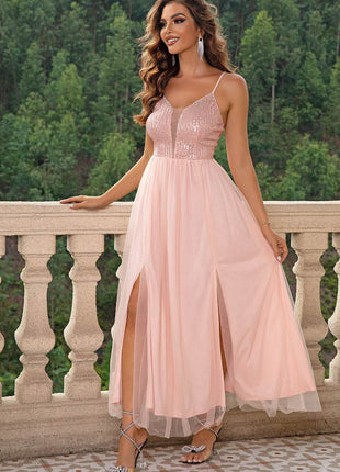 Spaghetti Strap Slit Mesh Dress - MimiStylez