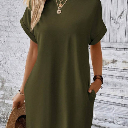 Round Neck Short Sleeve Mini Dress - MimiStylez