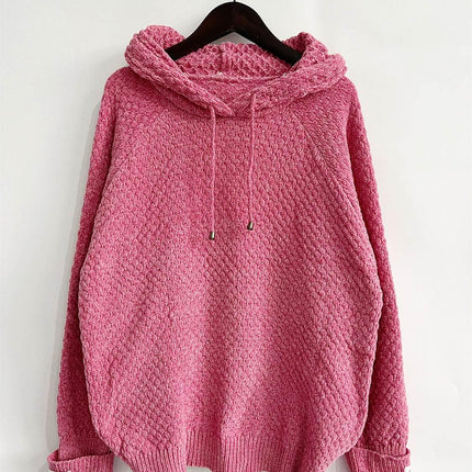 Drawstring Long Sleeve Hooded Sweater - MimiStylez
