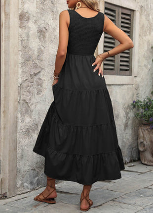 Smocked Scoop Neck Sleeveless Tank Dress - MimiStylez