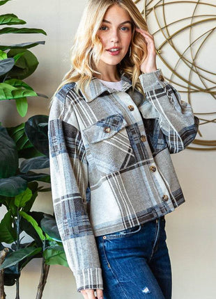 Reborn J Plaid Button Up Long Sleeve Shacket - MimiStylez