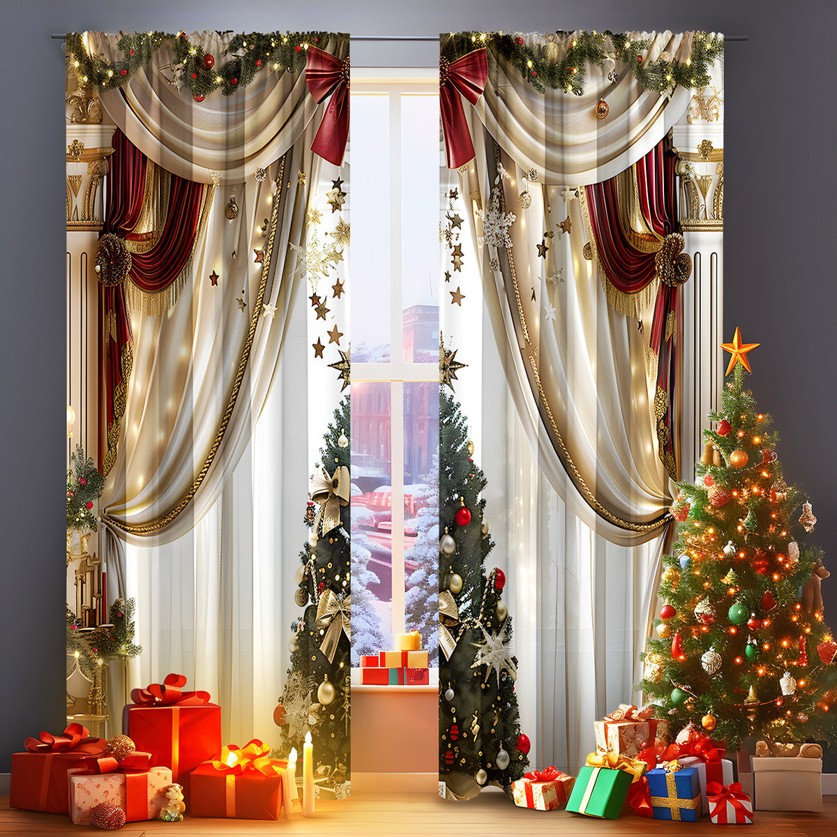 2PCs Christmas Curtain 3D Digital Printing