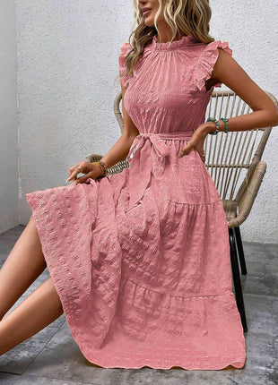 Tied Ruffled Cap Sleeve Midi Dress - MimiStylez