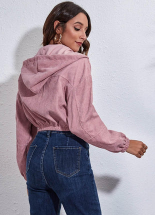 Drawstring Hooded Zip Up Jacket with Pockets - MimiStylez