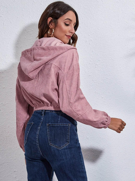 Drawstring Hooded Zip Up Jacket with Pockets - MimiStylez