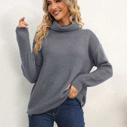 Slit Turtleneck Dropped Shoulder Sweater - MimiStylez