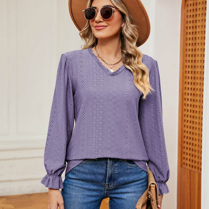 V-Neck Flounce Sleeve Blouse - MimiStylez