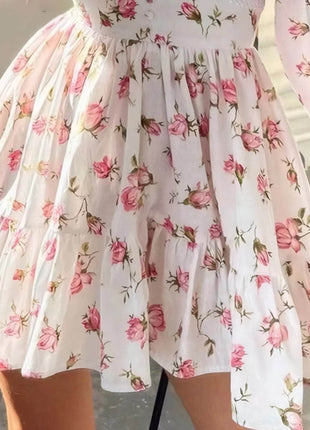 Full Size Floral Print Lace Detail V-Neck Mini Dress Plus SIze - MimiStylez