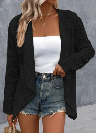 Eyelet Roll-Tab Sleeve Cardigan - MimiStylez