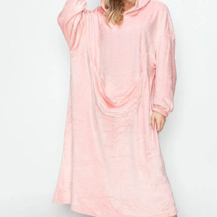 Double Take Full Size Pocketed Hooded Midi Lounge Dress - MimiStylez