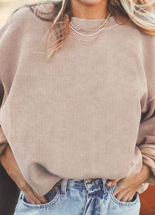 Ribbed Round Neck Drop Shoulder Sweatshirt - MimiStylez
