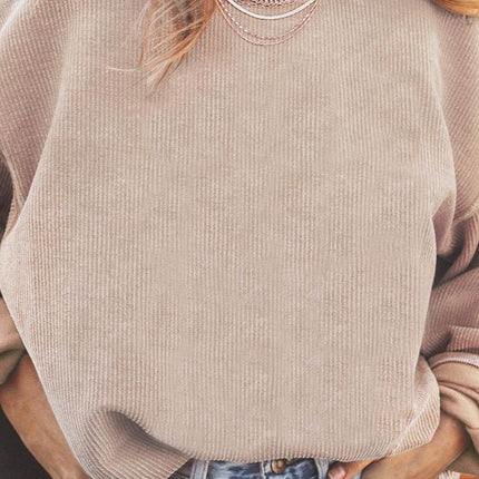 Ribbed Round Neck Drop Shoulder Sweatshirt - MimiStylez
