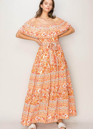 HYFVE Floral Off-Shoulder Tie Front Maxi Dress - MimiStylez