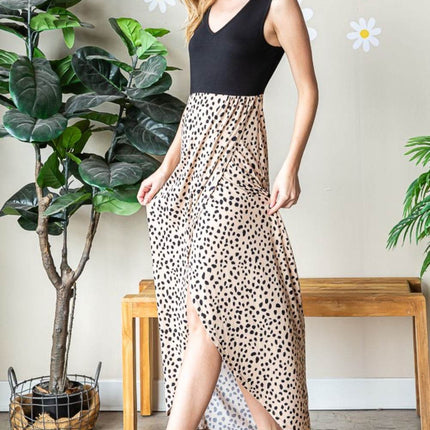 Heimish Full Size Slit Animal Print V-Neck Wide Strap Dress - MimiStylez
