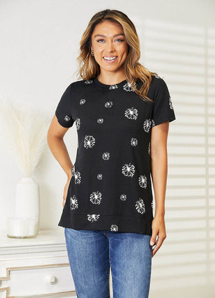 Double Take Dandelion Print Round Neck T-Shirt - MimiStylez