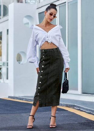 Button Down Denim Skirt - MimiStylez