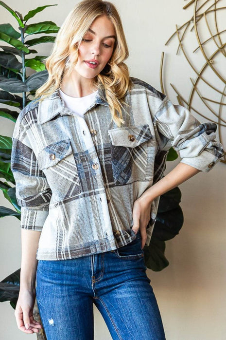 Reborn J Plaid Button Up Long Sleeve Shacket - MimiStylez