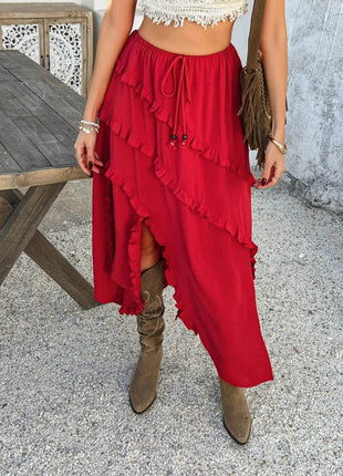 Devine Slit Drawstring Ruffled Skirt - MimiStylez