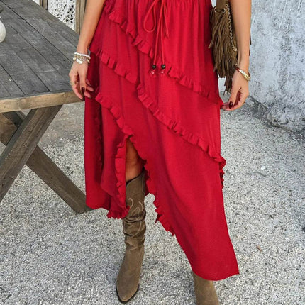 Devine Slit Drawstring Ruffled Skirt - MimiStylez