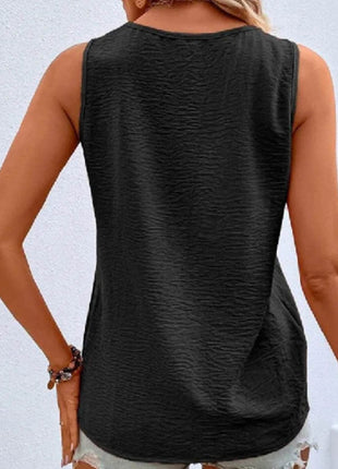 Full Size Decorative Button V-Neck Tank - MimiStylez
