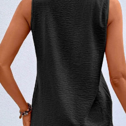 Full Size Decorative Button V-Neck Tank - MimiStylez