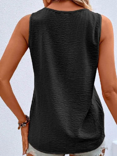 Full Size Decorative Button V-Neck Tank - MimiStylez