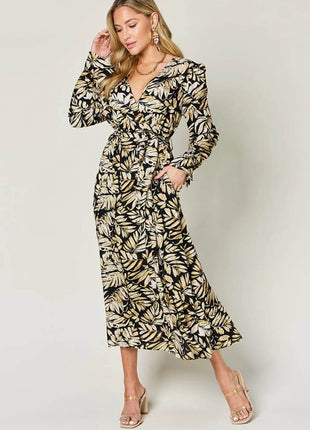 Double Take Full Size Tie Back Flounce Sleeve Dress - MimiStylez