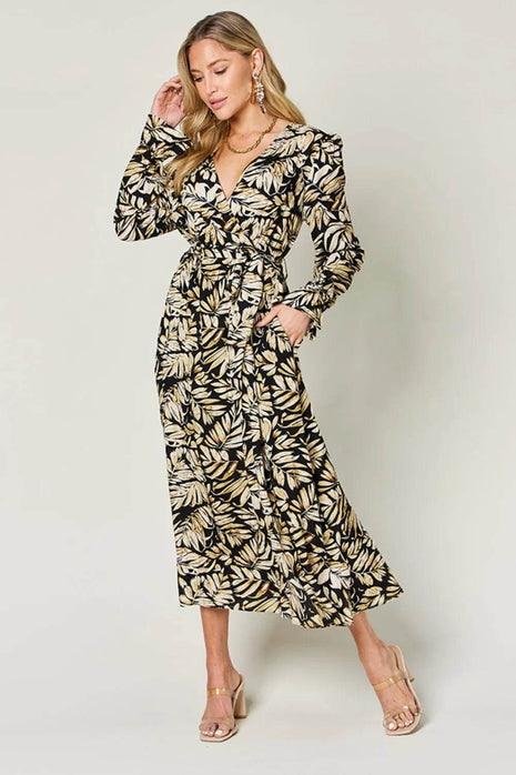 Double Take Full Size Tie Back Flounce Sleeve Dress - MimiStylez