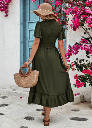 Ruffled Elastic Waist Midi Skirt - MimiStylez