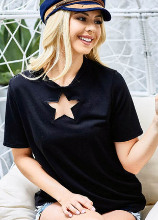 BiBi Star Cutout Short Sleeve T-Shirt - MimiStylez