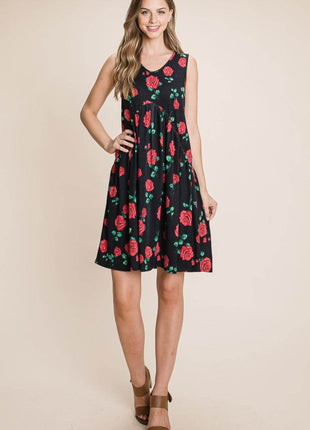 BOMBOM Floral Ruched Tank Dress - MimiStylez