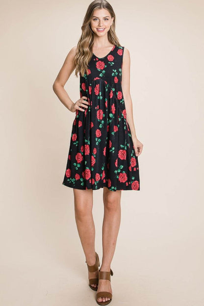 BOMBOM Floral Ruched Tank Dress - MimiStylez