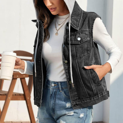 Pocketed Button Up Hooded Denim Jacket - MimiStylez