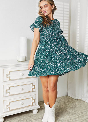 Double Take Short Flounce Sleeve Tiered Dress - MimiStylez