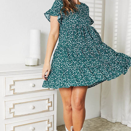 Double Take Short Flounce Sleeve Tiered Dress - MimiStylez