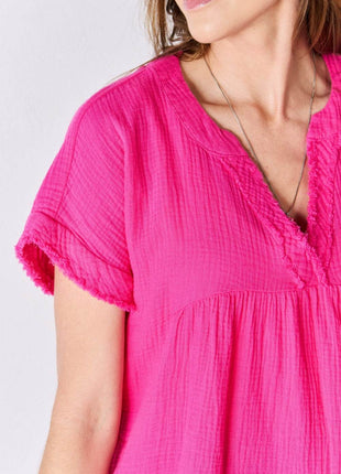 Zenana Full Size Raw Hem Short Sleeve Top - MimiStylez