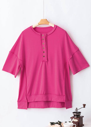 Half Snap Dropped Shoulder Sweatshirt - MimiStylez