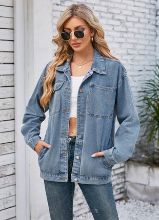 Pocketd Button Up Detachable Hooded Denim Jacket - MimiStylez