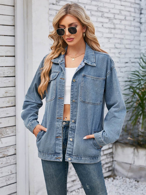 Pocketd Button Up Detachable Hooded Denim Jacket - MimiStylez