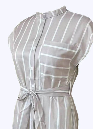 Striped Tie Waist Short Sleeve Dress - MimiStylez