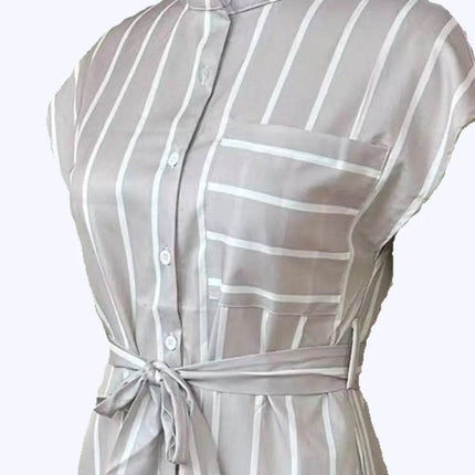 Striped Tie Waist Short Sleeve Dress - MimiStylez