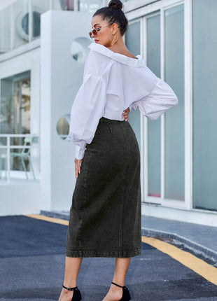 Button Down Denim Skirt - MimiStylez